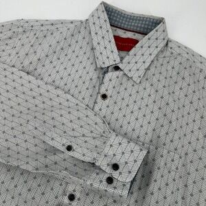 Peter England Mens Slim Fit Geometric Print Button Down Shirt Grey White XL